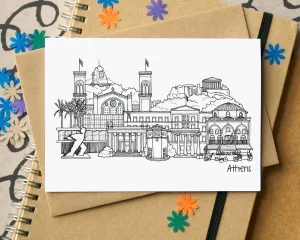 Athens Skyline Landmarks Greetings Card
