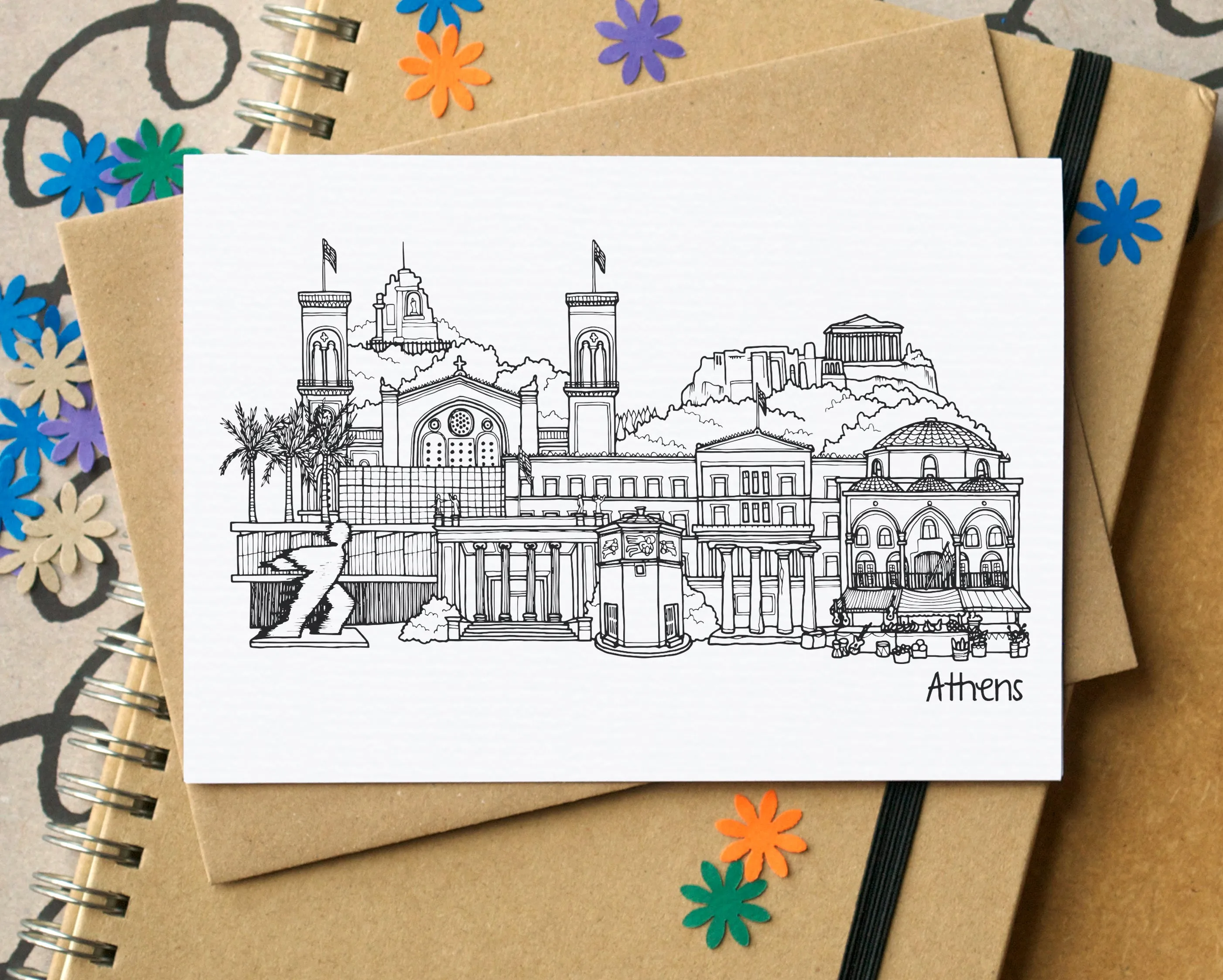 Athens Skyline Landmarks Greetings Card