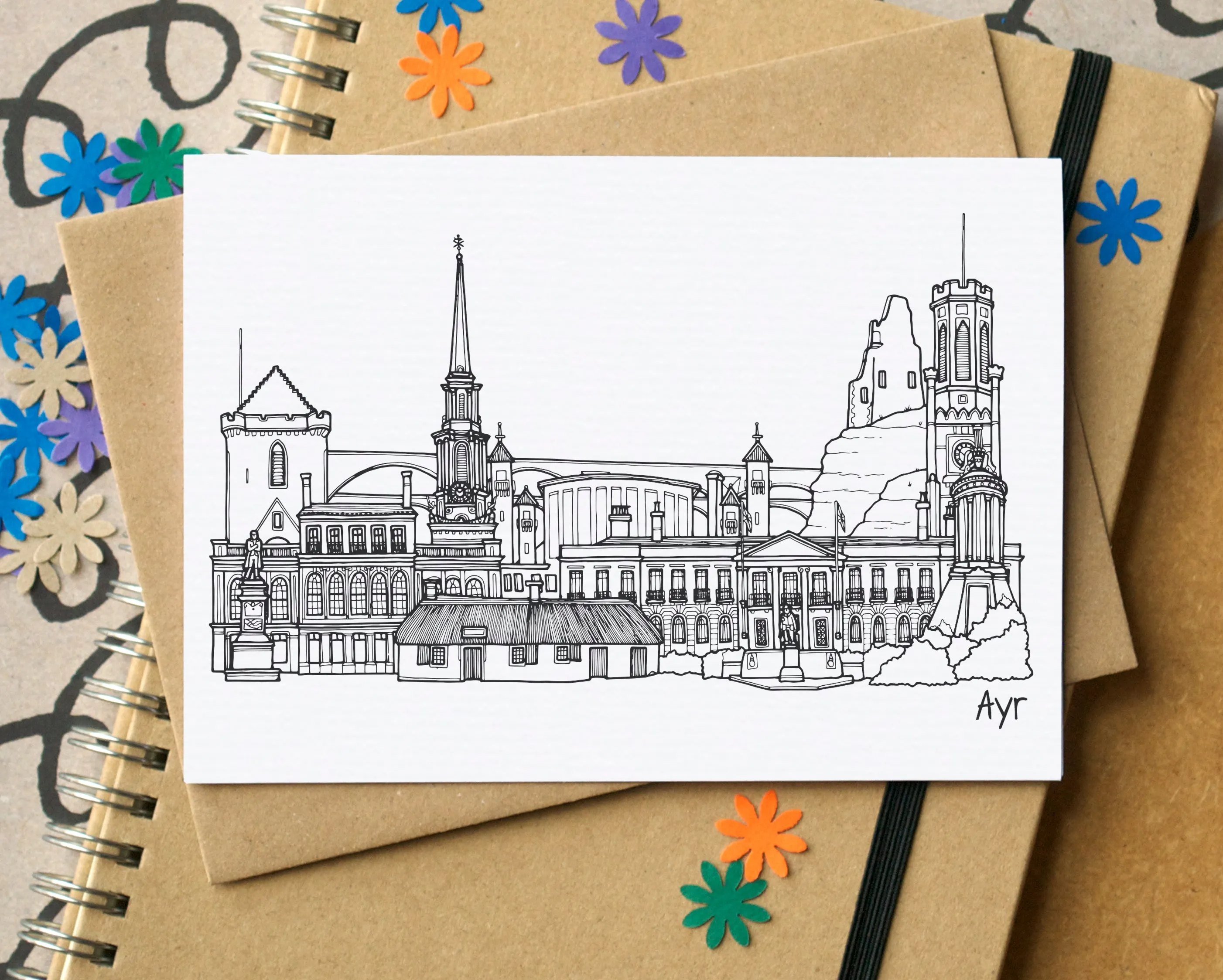 Ayr Skyline Landmarks Greetings Card