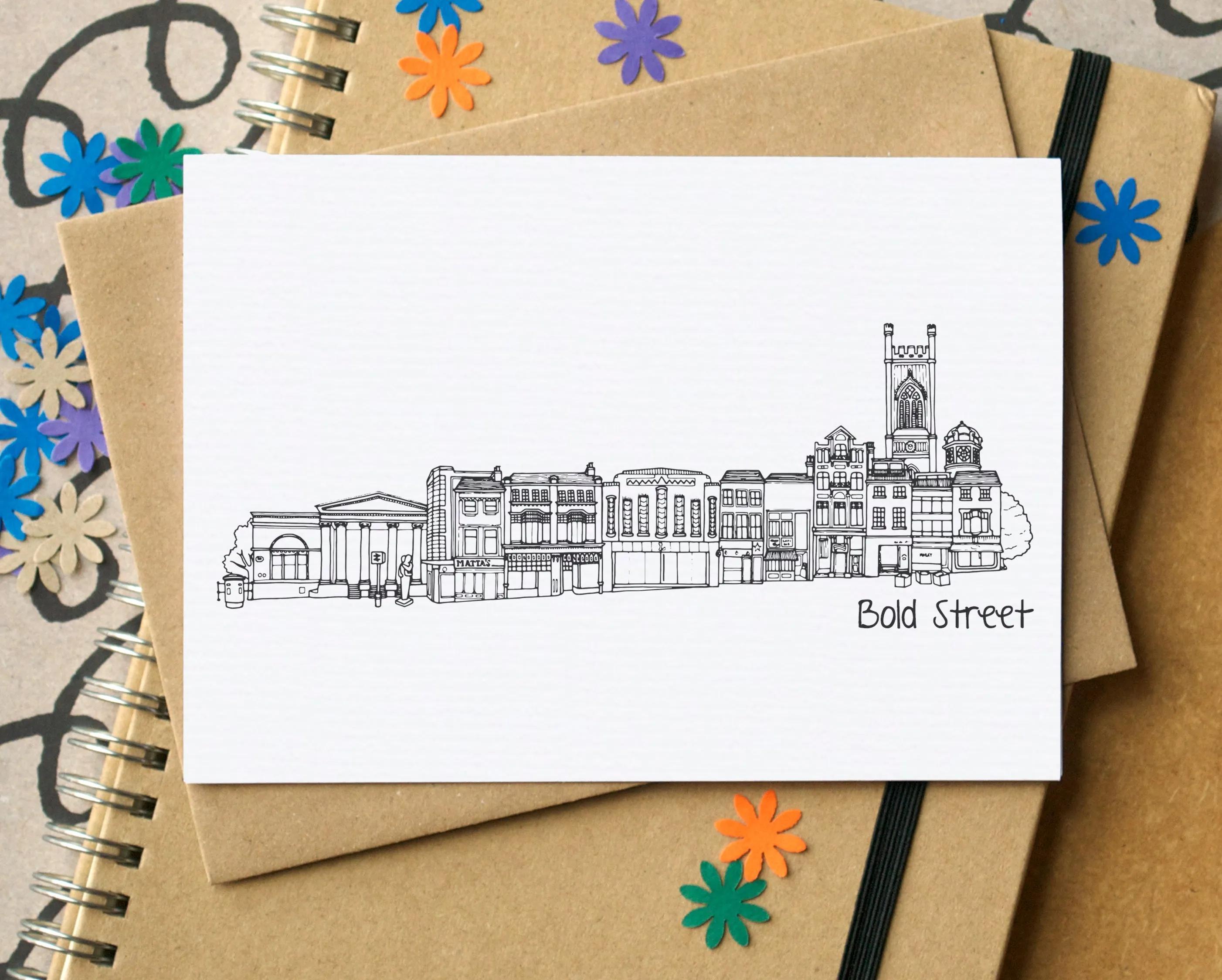 Bold Street Liverpool Skyline Landmarks Greetings Card