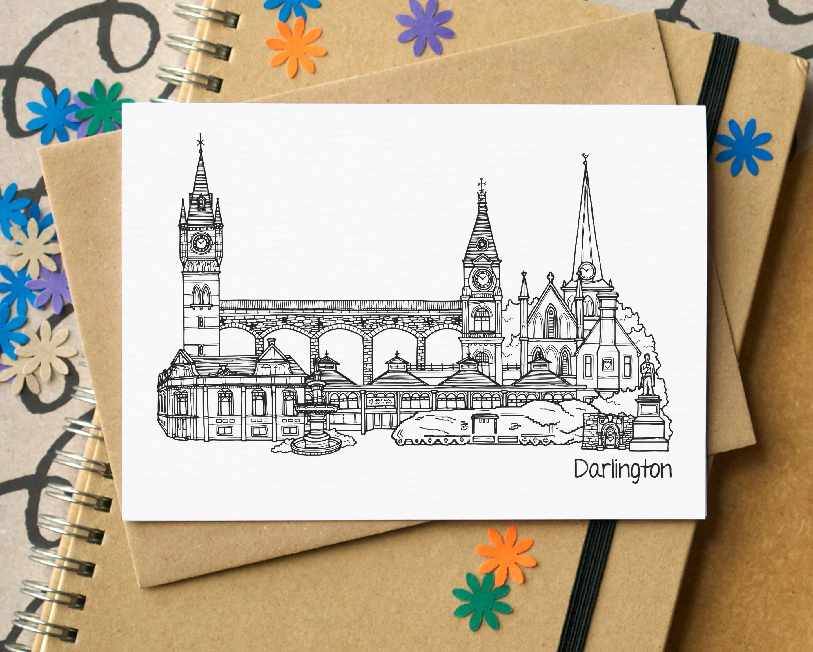 Darlington Skyline Landmarks Greetings Card