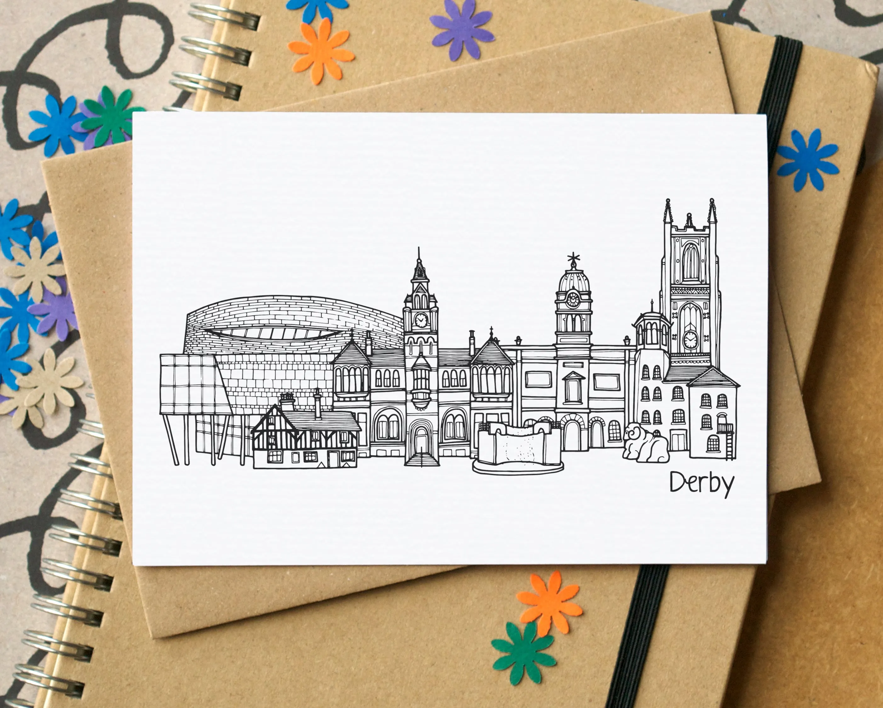 Derby Skyline Landmarks Greetings Card