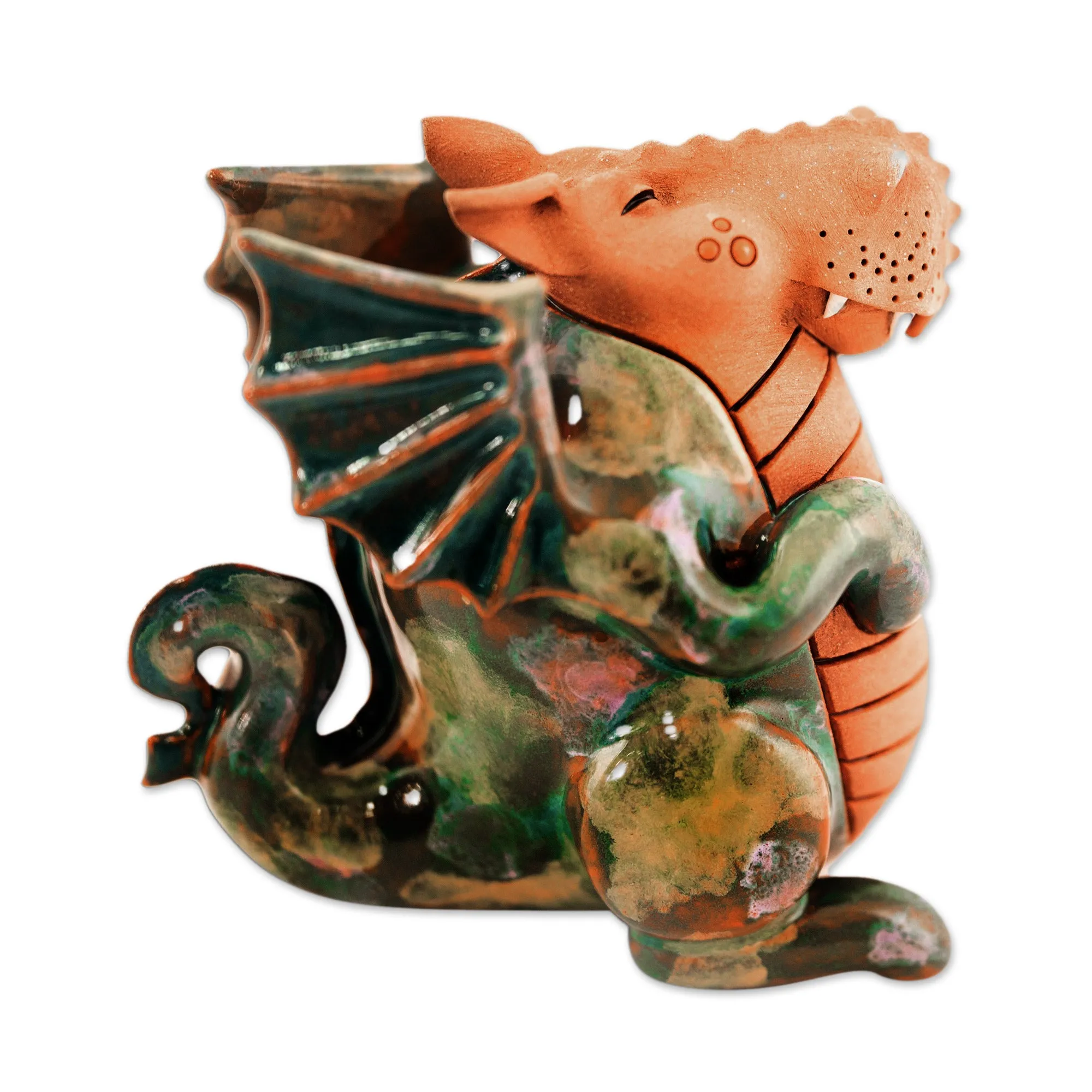 Dragon Ceramic Figurine Made & Painted by Hand in Uzbekistan - Little Green Dragon | NOVICA