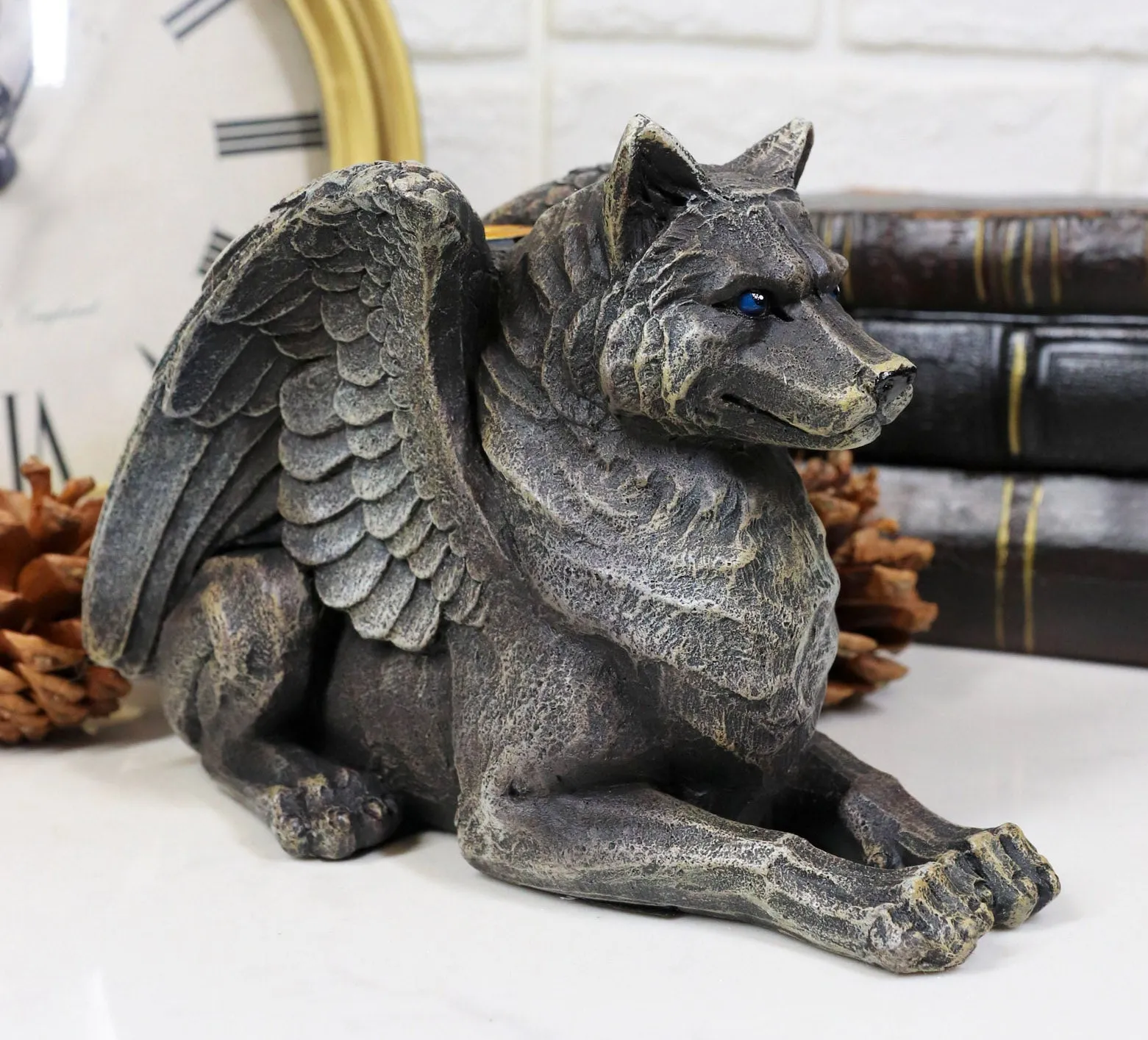 Ebros Stoic Guardian Winged Wolf Gargoyle Gothic Candleholder Figurine 6.5"L
