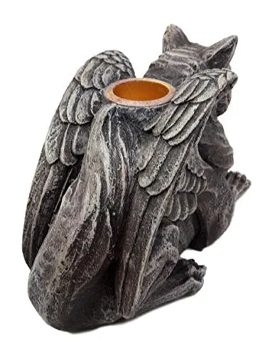 Ebros Stoic Guardian Winged Wolf Gargoyle Gothic Candleholder Figurine 6.5"L