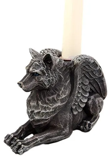 Ebros Stoic Guardian Winged Wolf Gargoyle Gothic Candleholder Figurine 6.5"L