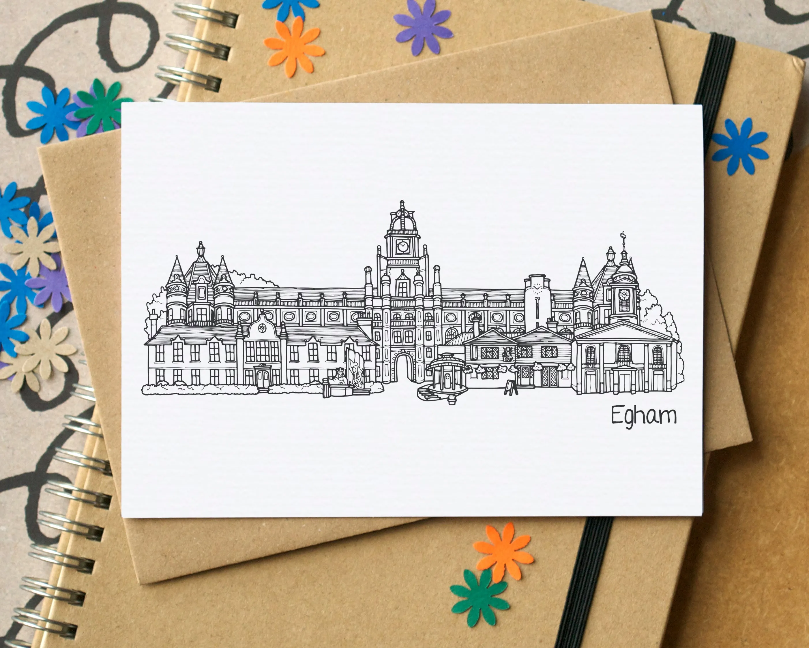 Egham Skyline Landmarks Greetings Card