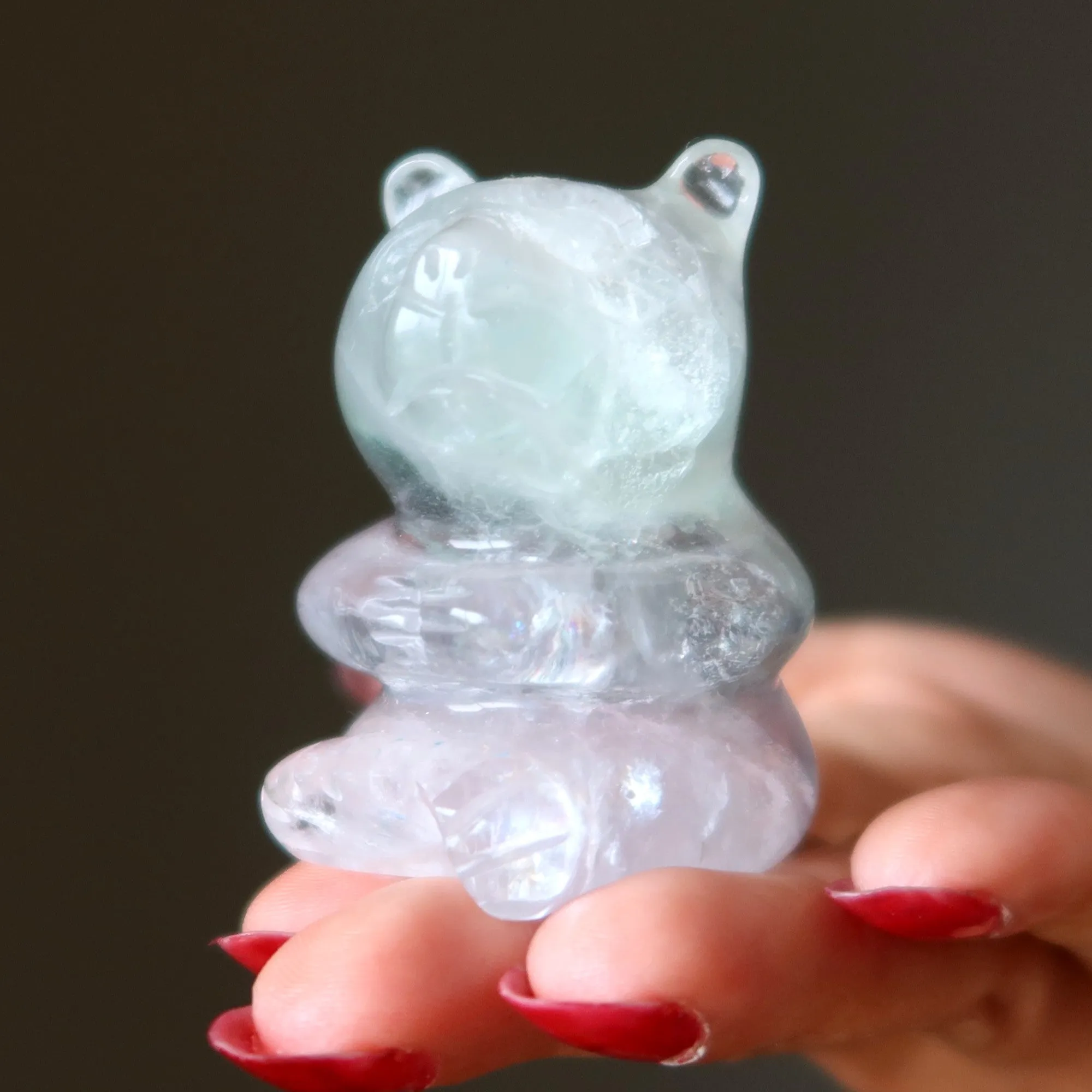 Fluorite Bear Sitting Sweetheart Rainbow Figurine