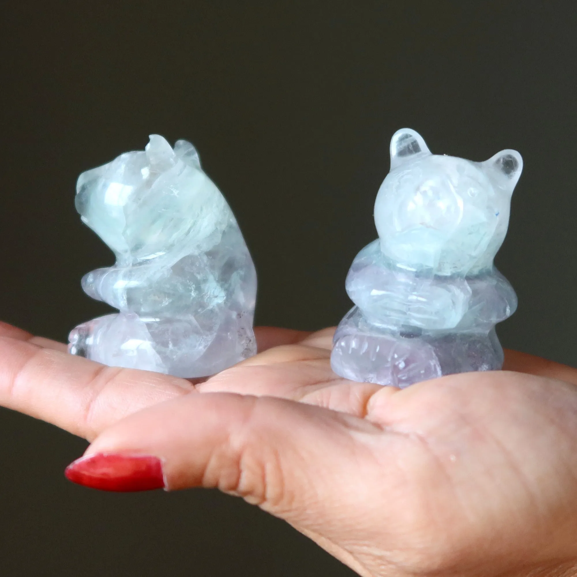 Fluorite Bear Sitting Sweetheart Rainbow Figurine