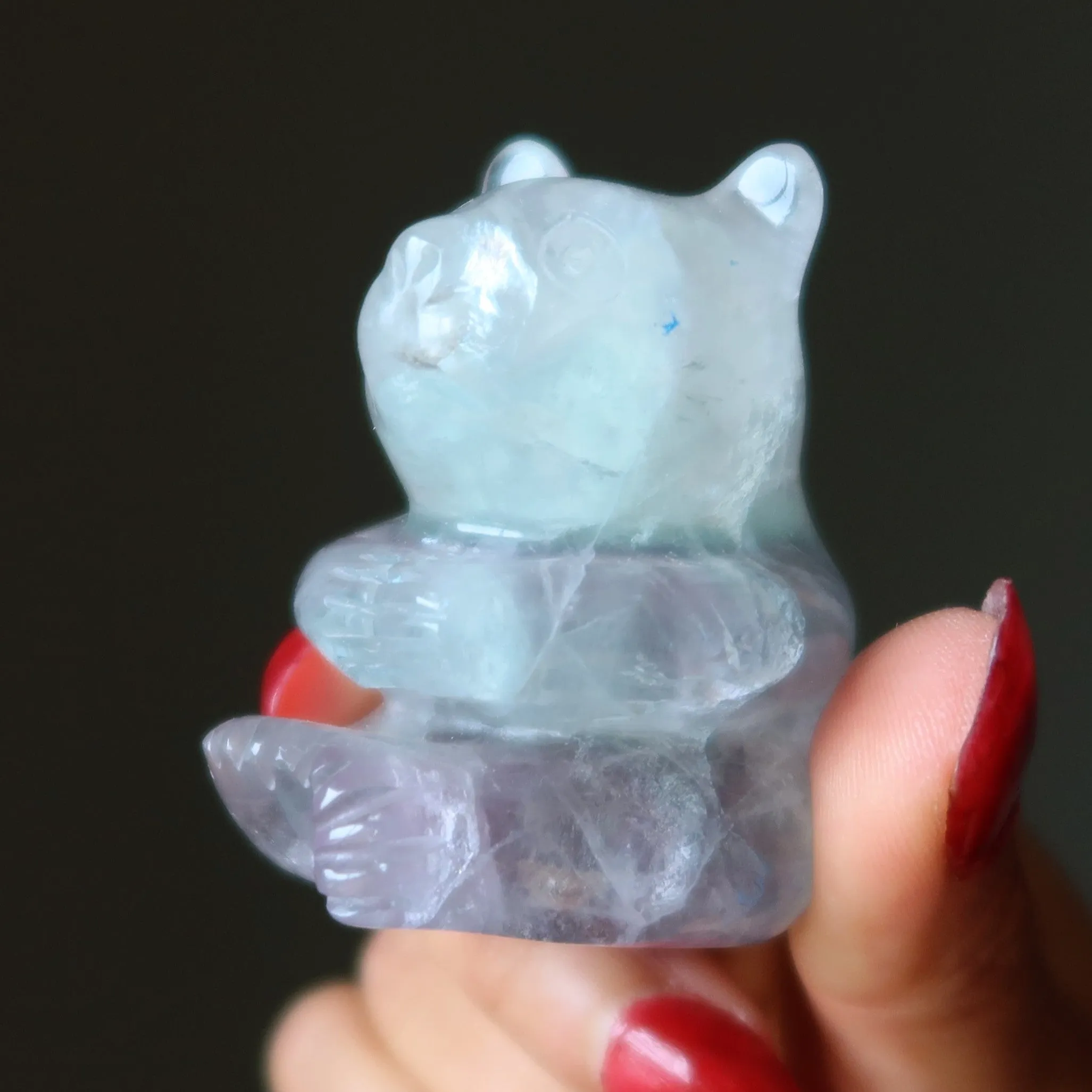 Fluorite Bear Sitting Sweetheart Rainbow Figurine