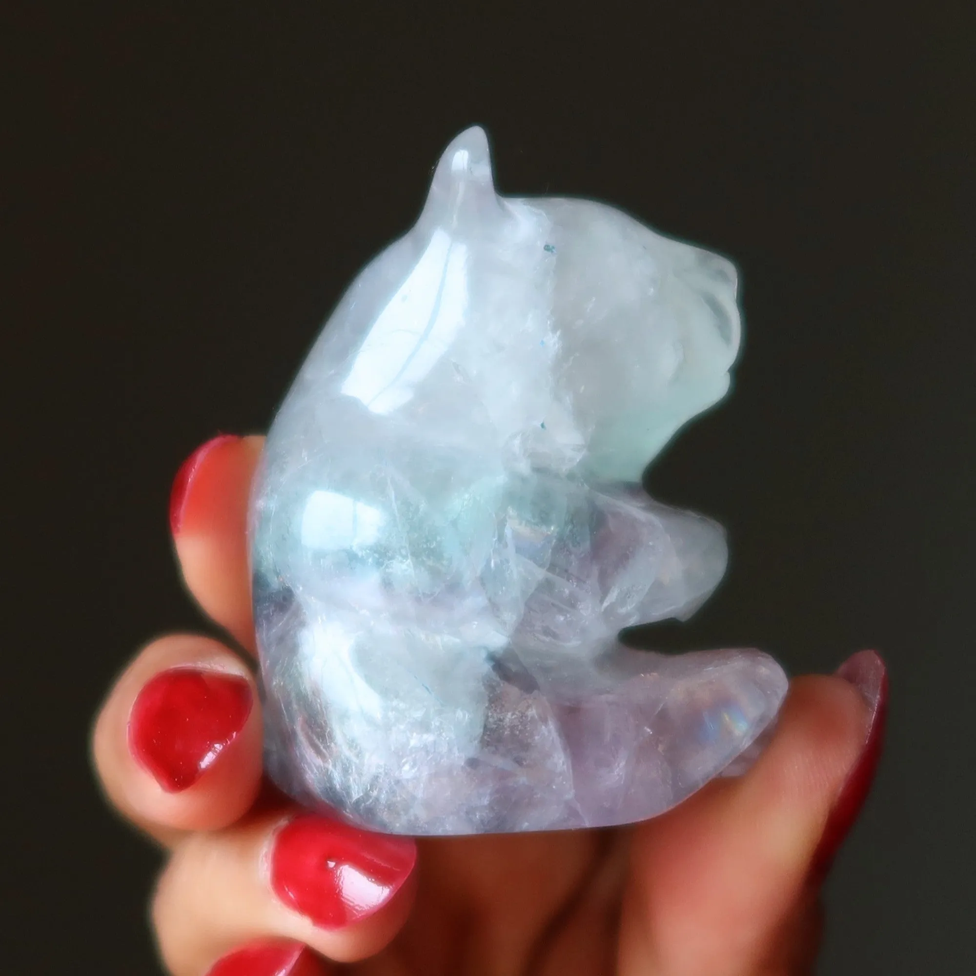 Fluorite Bear Sitting Sweetheart Rainbow Figurine