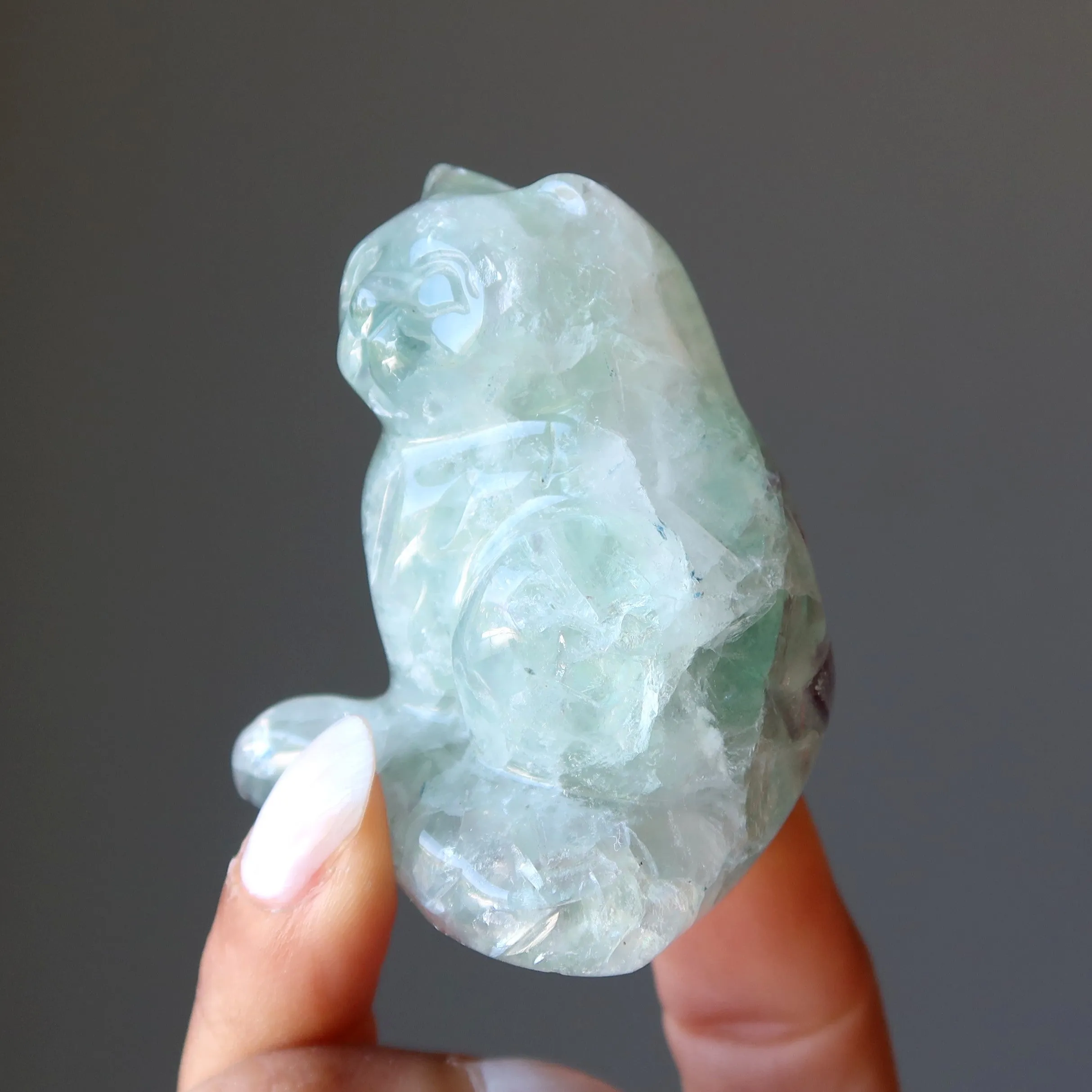 Fluorite Cat I Fit I Sit Perseverance Energy Green Animal Figurine