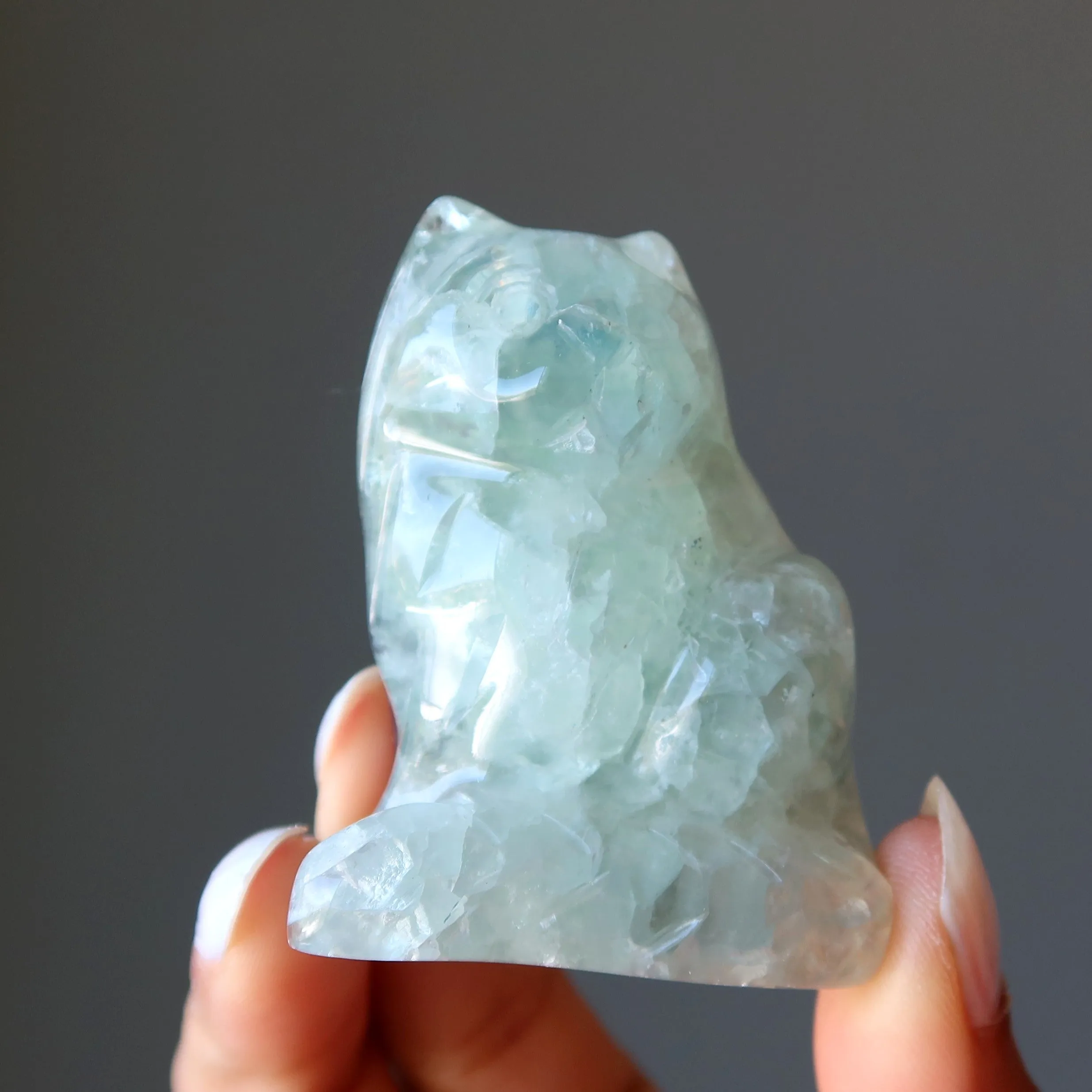 Fluorite Cat I Fit I Sit Perseverance Energy Green Animal Figurine