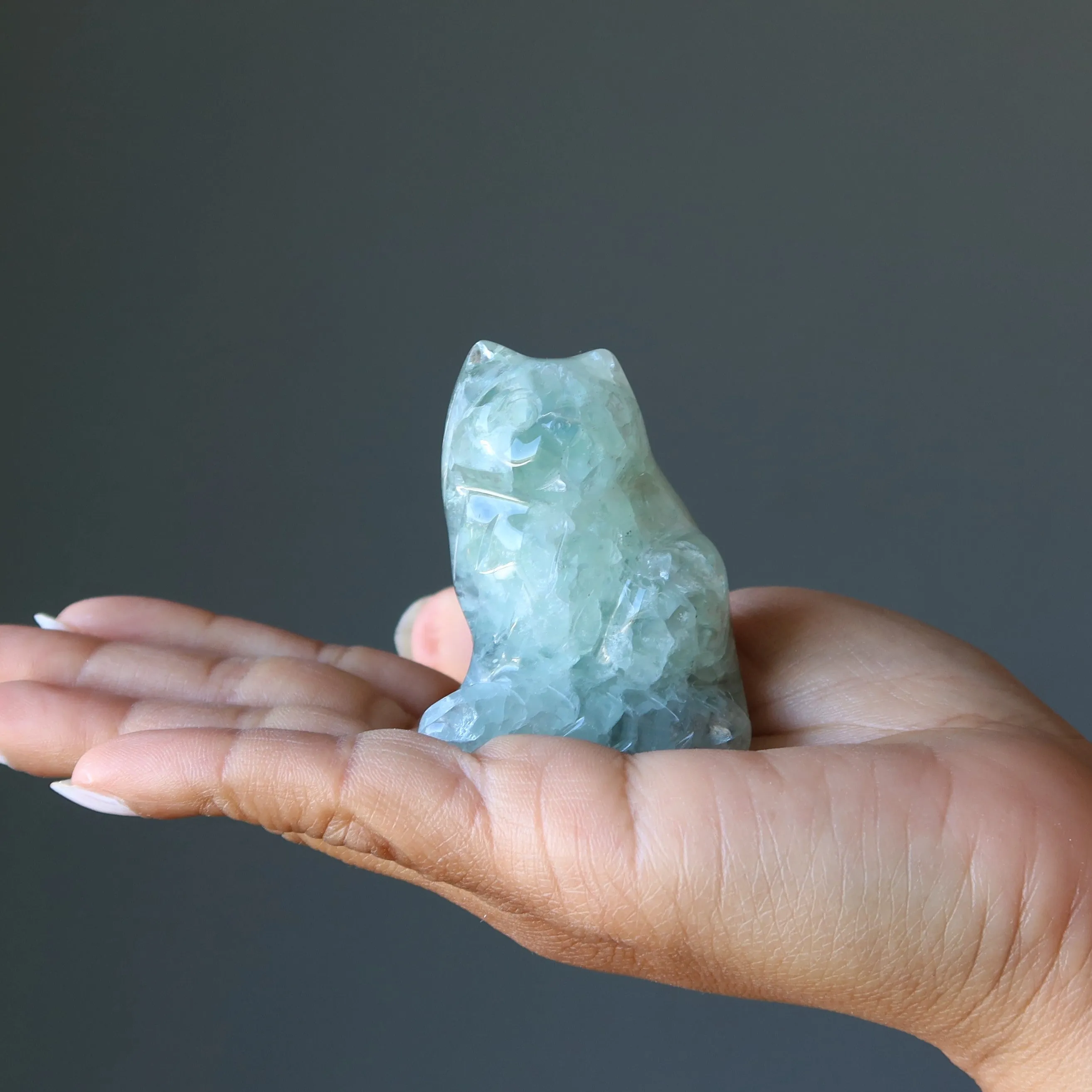 Fluorite Cat I Fit I Sit Perseverance Energy Green Animal Figurine