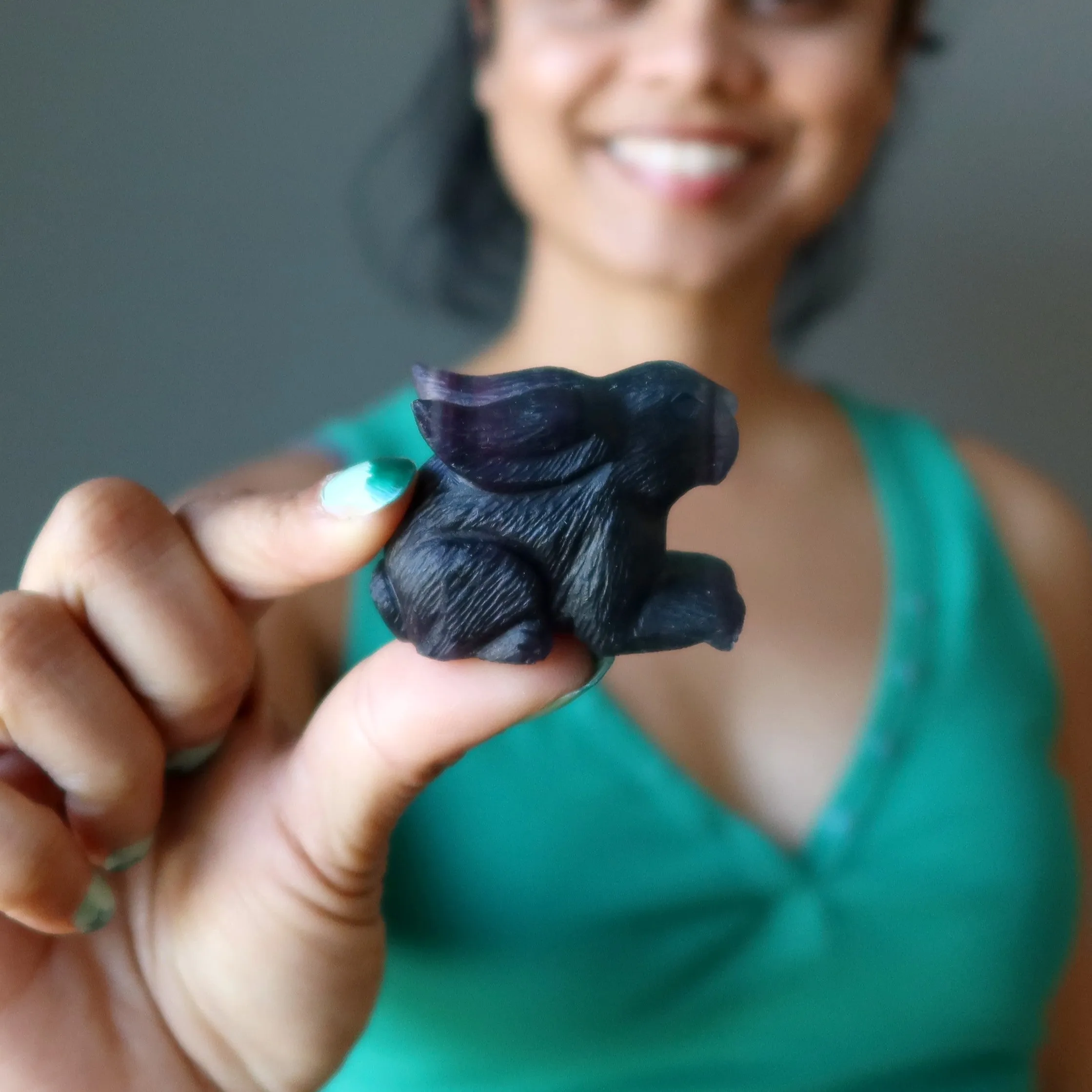 Fluorite Rabbit Hop to Healing Crystal Purple Animal Figurine