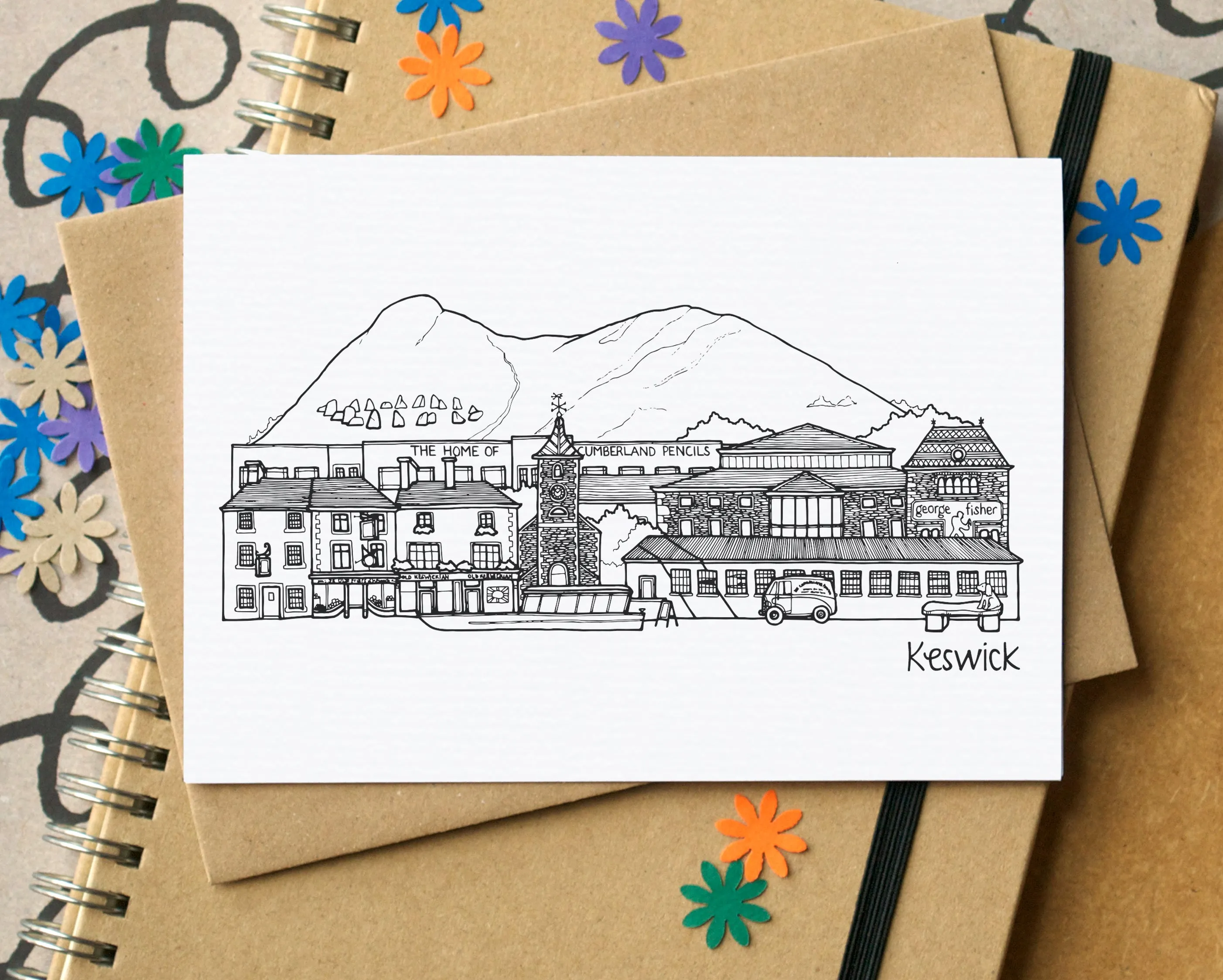 Keswick Skyline Landmarks Greetings Card