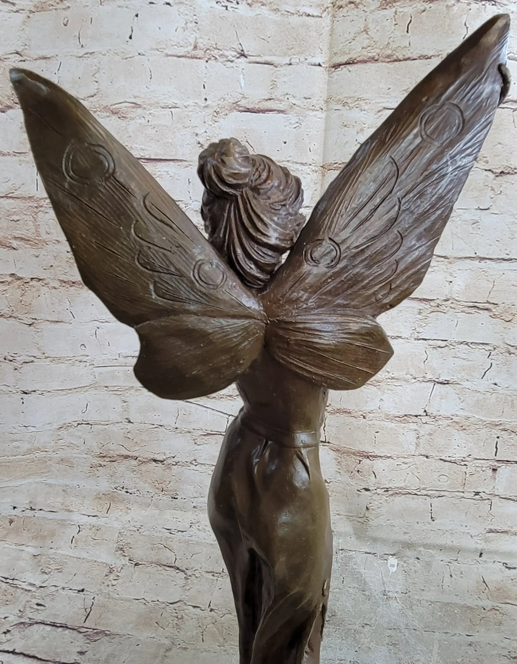 Sexy Winged Angel Fairy Girl Bronze Sculpture Statue Figure on Marble Base by Renaud
